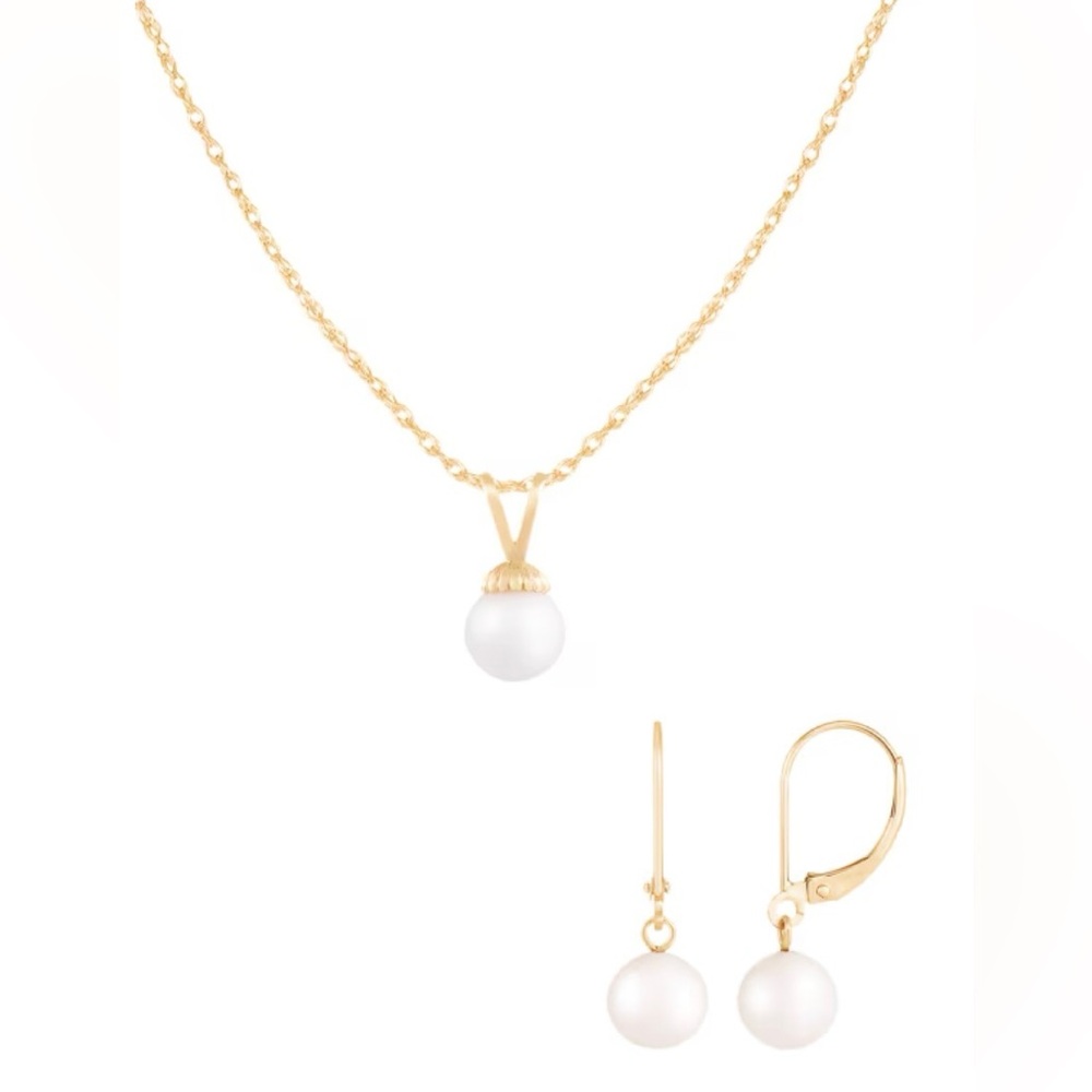 Brand New $669 Saks 14K Gold Masako Pearl Necklace & Drop Earring Set Wedding